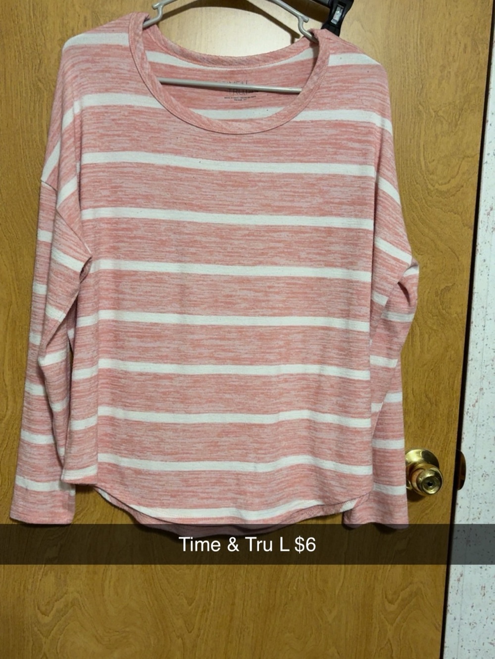 Time and Tru Coral Pink and White Striped Long Sleeve Top